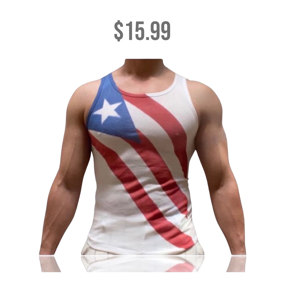 Tank top 100% Cotton Spray paint Puerto Rican Flag